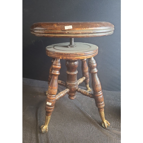 Wooden Stool w/ Adjustable Height and Claw Feet 14" Diameter Top, 19 T
