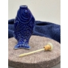 Image 4 : Blue Fish Porcelain Snuff Bottle with Spoon  3H 