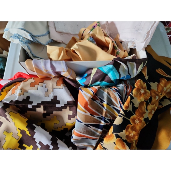 Collection of Vintage Scarves and Hankerchiefs, Hair Rollers and Arden Lipstick Tubes 