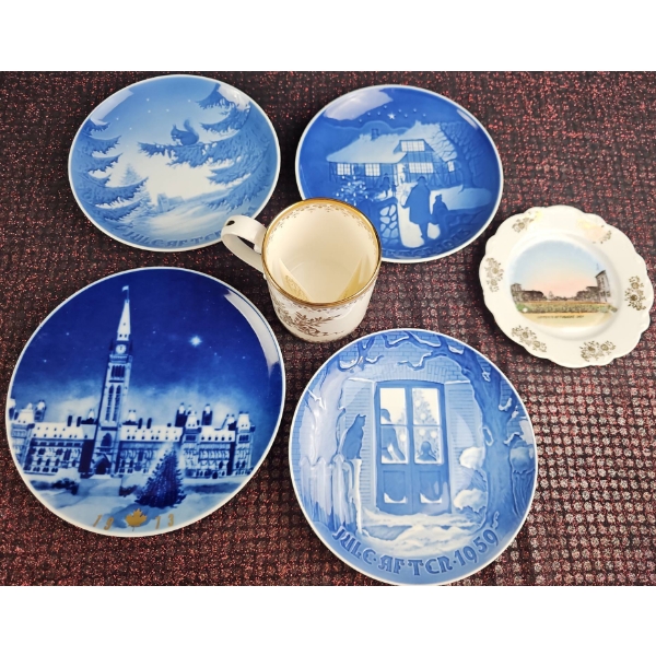 B&G Royal Copenhagen Christmas Plates, Souvenir Plate, and King's China Mug