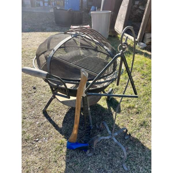 Portable fire pit, axe and dinner Triangle 

