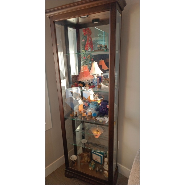 Beautiful Curio Glass & Wood Display Cabinet w/ Side Door  23" x 12" x 78" tall