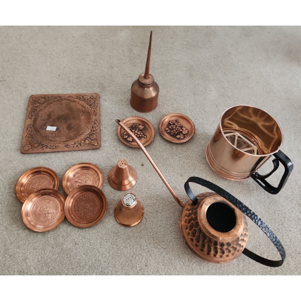 Copper Decor: Hot plate 7 X 7, Oil Can 9 T, Watering Can, Sifter and More!