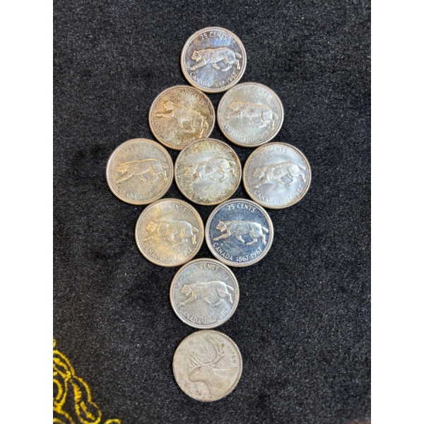 10 Silver Canadian 25 c 80% Silver 58.31g various years