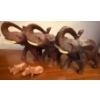 Image 2 : Wooden Elephant Trio W/Hoselton Aluminum Graceful Bird Sculpture Statue