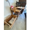 Image 1 : Craftsman 9 inch radial arm, saw with bench, woodworking clamps & a rolling wood box
