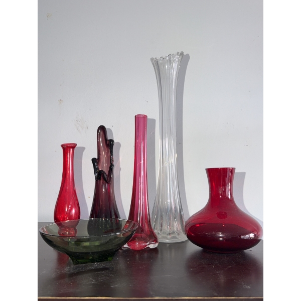 Coloured Art Glass Vases and Bowl
