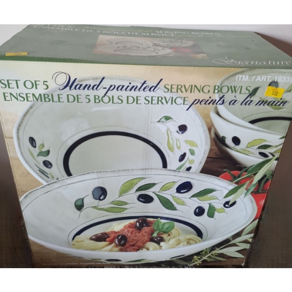 Signature Housewares Set of 5 Hand Painted Serving Bowls (New in Box)