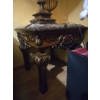 Image 2 : Art Nouveau Inspired Wood & Marble Side Table - 28W, 28D, 28T 