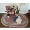Image 1 : Decorative Floral Pink Oval Rug w/ Faux Flowers & Vases  36"w x 51"tall