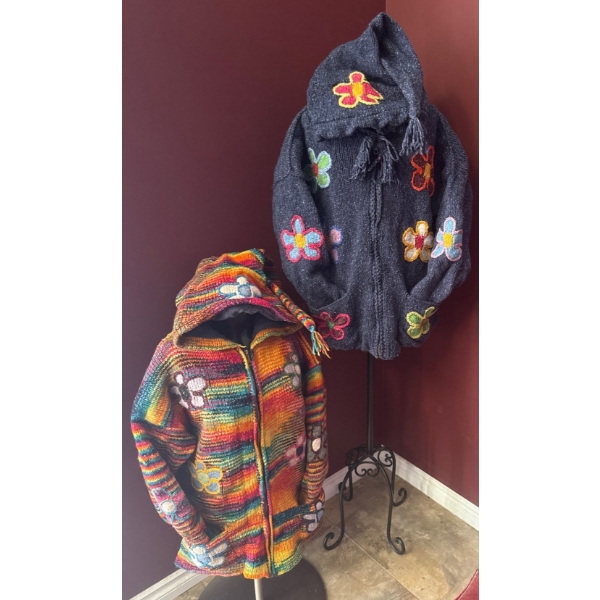 Unique Equadorian Hooded Sweaters Made w/ Llama Wool & Cotton Blend 