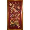 Image 3 : Trendy Handmade Embroidered Wall Art w/ Two Small Traditional Wooden Masks 27"tall + 6"tall