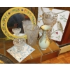 Image 1 : Stunning Vase Made in Italy, Multiple Crystal Pieces, & Antique Round Mirror + More Vase is 8" tall 