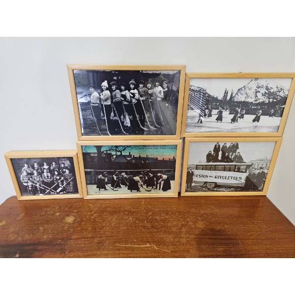 Framed Antique Photographs Featuring Hockey Teams and Scenes