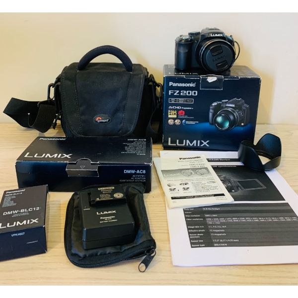 Panasonic Lumix DMC-FZ200 Camera Set with Accessories and Manuals