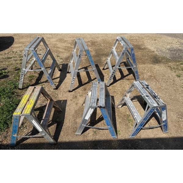 Set of 6 Metal Saw Horses - Smaller 22in Tall, Larger 34in Tall 