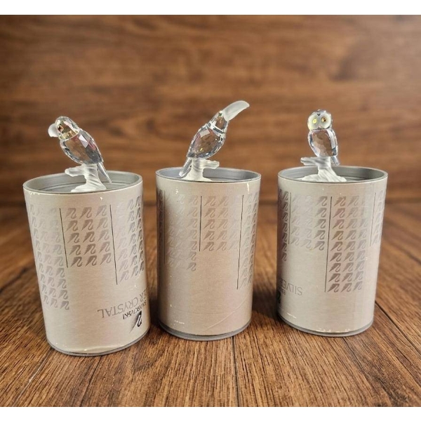 Three Swarovski Crystal Bird Miniatures with Original Packaging