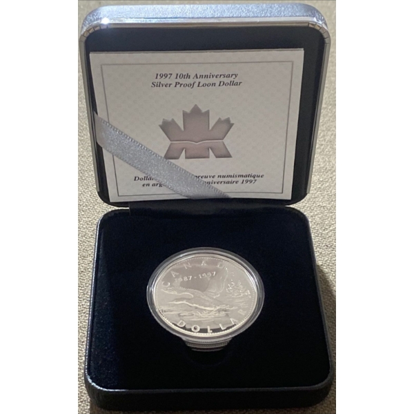 1997 10th Anniversary Silver Proof Loon Dollar 92.5% Silver 25.175 Grams
