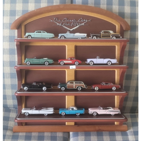 Collection Of 12 Franklin Mint Precision Models 1987 Made in Hong Kong with Wooden Display