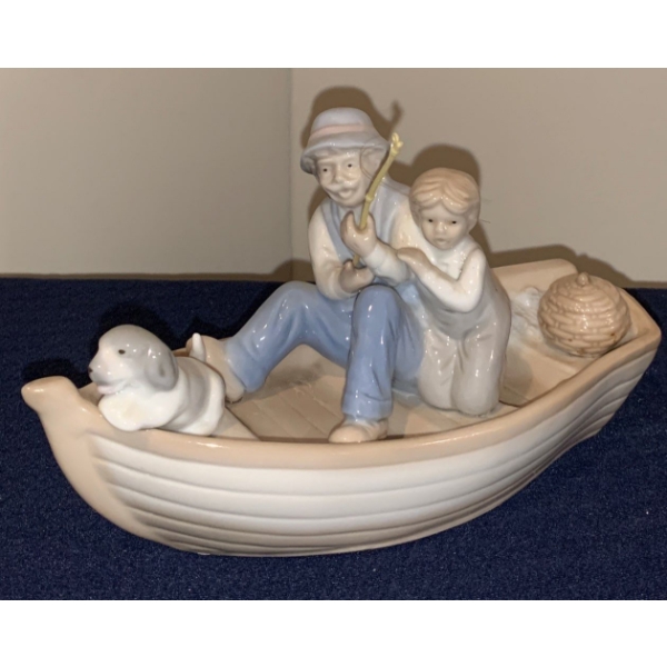 LLADRO Style Porcelain Fishing Figurine - 8W, 3.5D, 5T