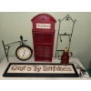 Image 1 : Decorative Wall Clock, Telephone Booth Key Holder, Sign, and Metal Stand Group