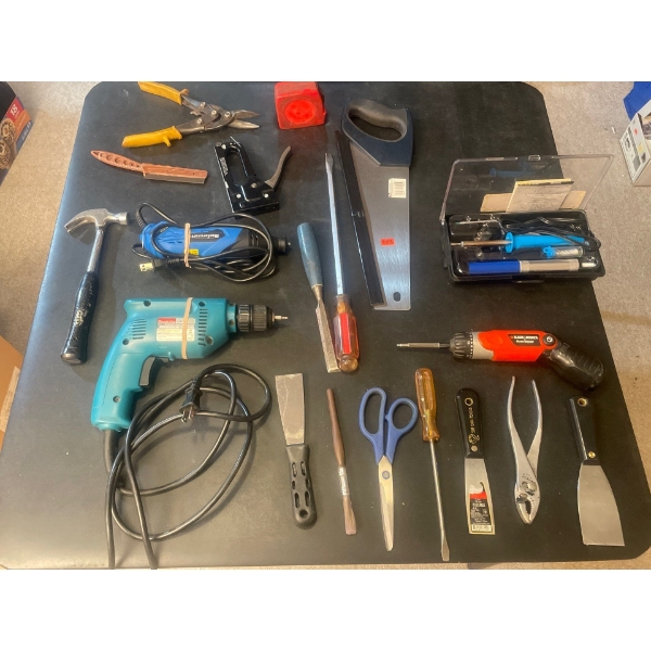 Selection of Power Tools and and Hand Tools. Makita,Black adecker, MasterCraft, Soldering Set and mo