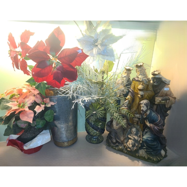 Artificial Poinsettias and Nativity Scene 20 T