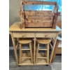 Image 3 :  Rolling table cart with two stools, handmade wooden magazine stand, and a solid wood welcome bench 