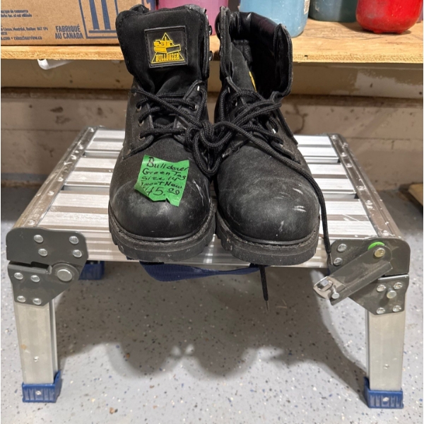Bulldozer Green Tag Work Boots Size 14 w/ Folding Aluminum Shop Platform