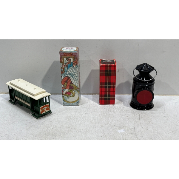 Avon Train Car, Lantern, Thermos, Barber Pole Shaped Bottles