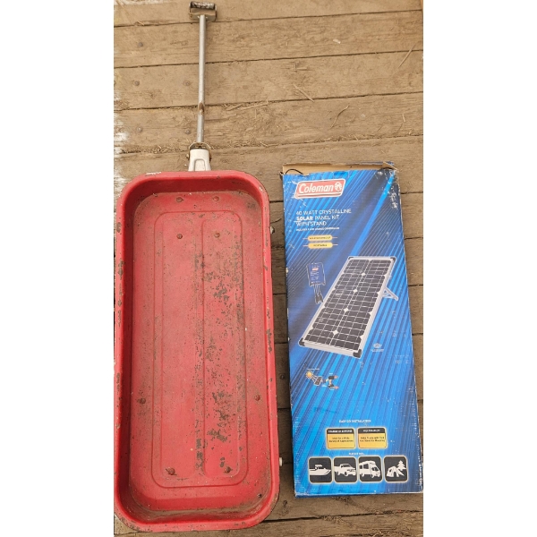 Red Metal Wagon with Coleman 40-Watt Crystalline Solar Panel Kit