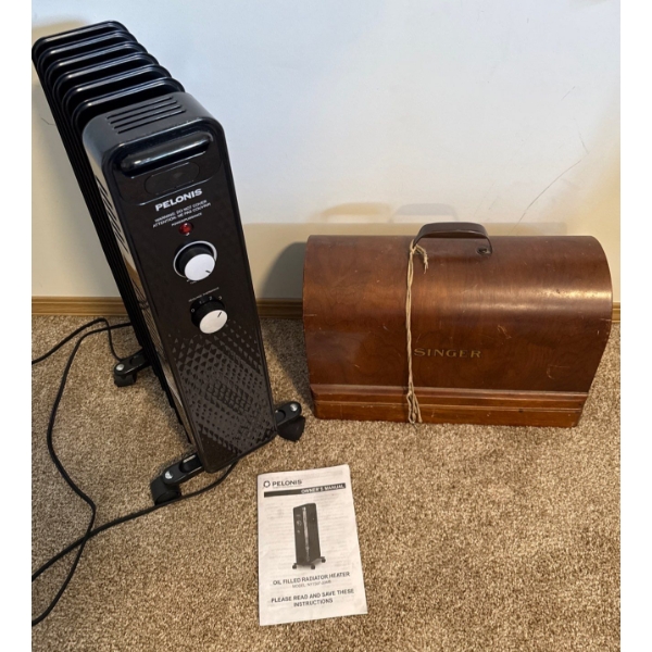 Antique SINGER Sewing Machine in Bentwood Case w/ Pelonis Radient Heater