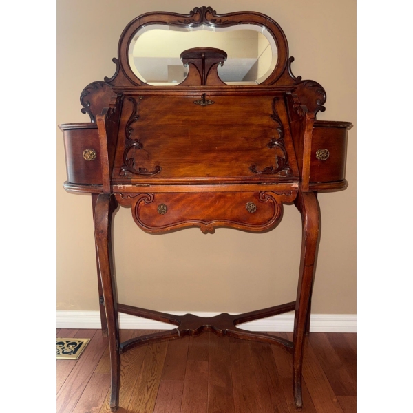 Stunning 19th Century Rosewood Secretariat w/ Drop Front & Decorative Mirror 