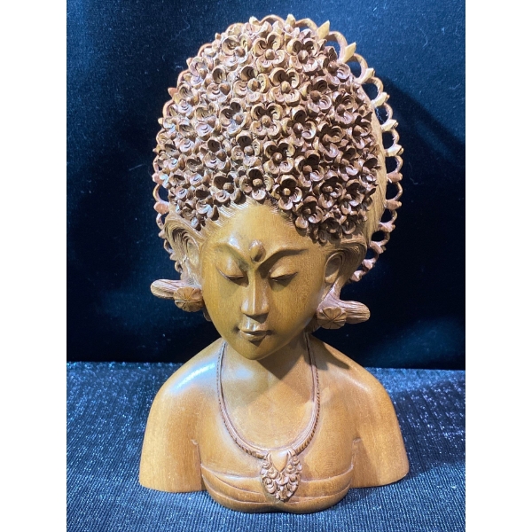 Balinese Hardwood Carving-Bust of Woman w/ Headdress 