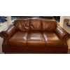 Image 1 : Maroon Studded Three Cushioned Leather Sofa/Couch  Comfy & Distressed  62"w x38"d x 45"tall