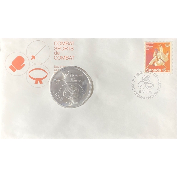 1976 Day of Issue Montreal Olympic Coin & Stamp 92.5% Silver 48.6 Grams