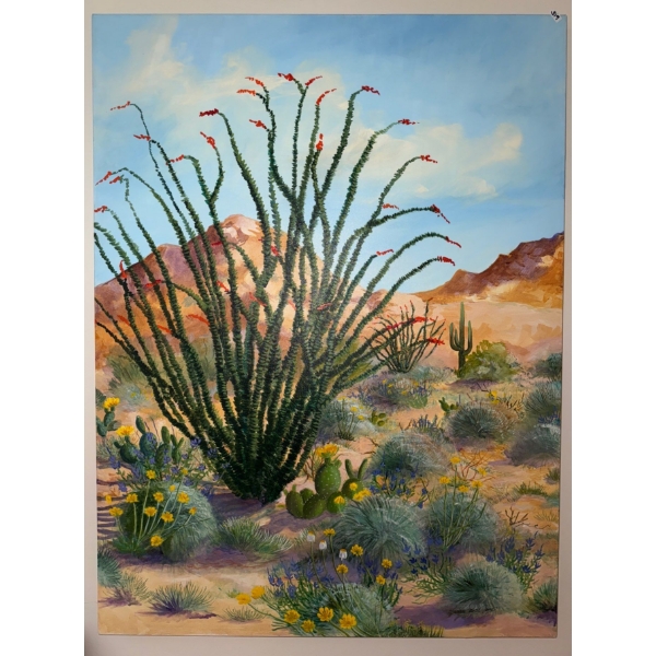 Barbara Ann Spencer 1999 Large Cactus Painting Oil On Canvas 30 x 40 