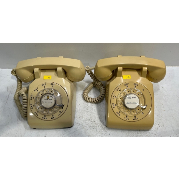 Pair of Beige Vintage Northern Electric Table Rotary Telephones