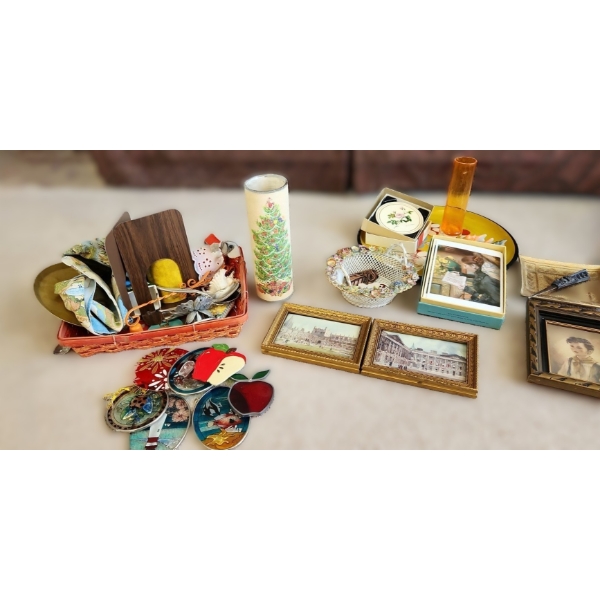 Candle Jar 9 T, Prints- Boy: 6 x 7, Basket w/ Ceramic Flowers 7 W, 3.5 T, Acrylic Tray 13"and More!