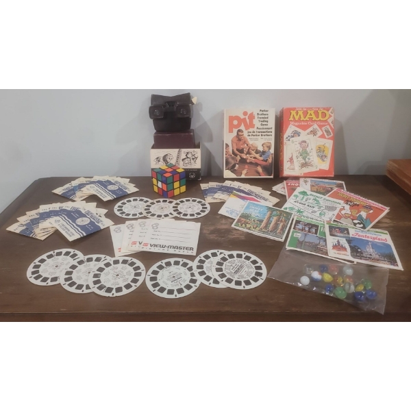 View Finder w/ Slides, Marbles, Rubix Cube, MAD Game & Parker Bros "Pit" Game
