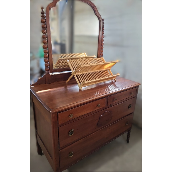 Vintage Peppler Bros Co Ltd Wooden Dresser 43 W, 21 D, 68 T w/ Attached Pivot Mirror 