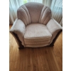 Image 1 : Vintage Upholstered Armchair With Rose-Embossed Pattern and Wooden Detailing