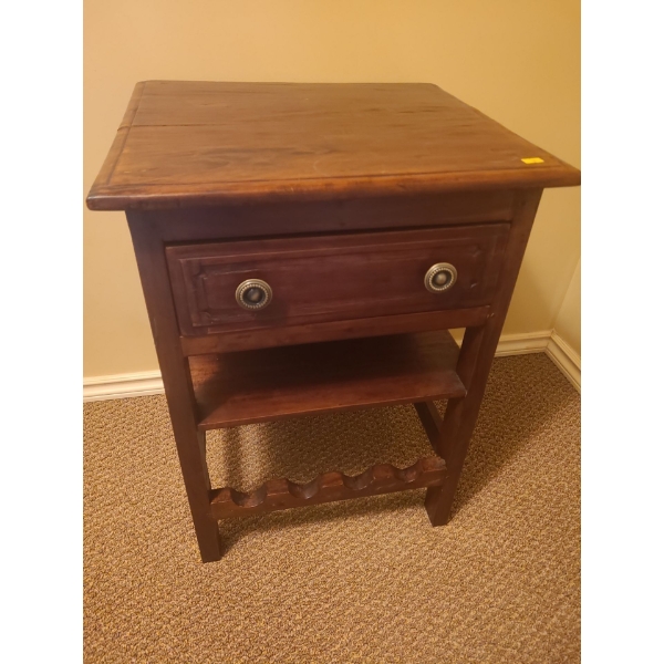 Wooden Side Table with Shelf and Drawer (20"W, 18"D, 27"T) 