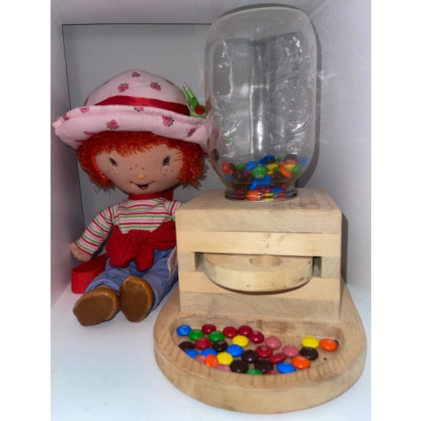 Amish Wood Toy - Gumball Dispenser 14T w/ Strawberry Shortcake Plush Doll