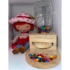 Image 1 : Amish Wood Toy - Gumball Dispenser 14T w/ Strawberry Shortcake Plush Doll
