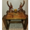 Image 1 : Mid Century Bird Bookends w/ Coin Foot Print Ashtray Carved Candle & Oak End Table