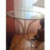 Image 5 : Bedside Table 27 W, 17 D, 23 T, Metal and Glass Side Table 15" Diameter, 16 T, Lamp 28 T