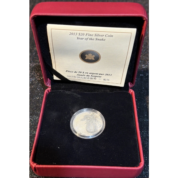 2013 $20 Year of the Snake Fine Silver Coin 7.96 Grams