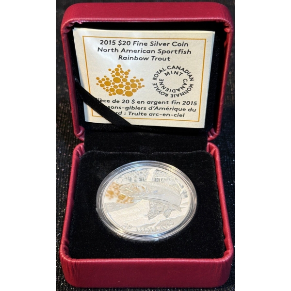 2015 $20 North American Sportfish Rainbow Trout Fine Silver Coin 31.39 Grams