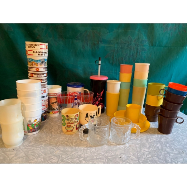 Collectors Vintage Cup Collection features vintage Tupperware, Kool Aid Cups, Klondike Days Cups, Vi